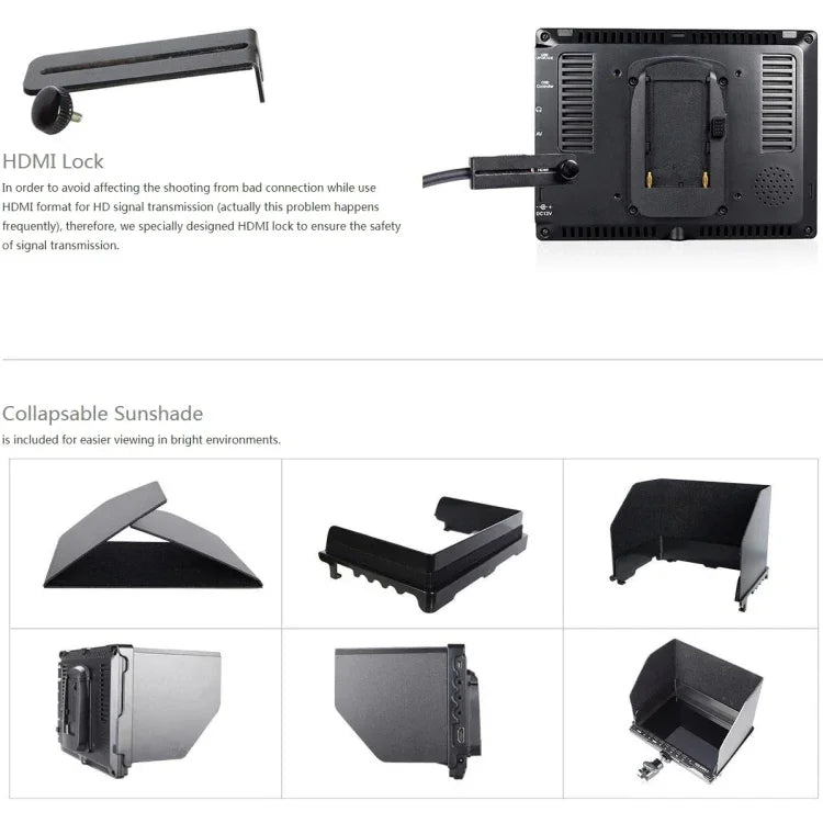 Moniteur de terrain ultra-mince pour caméra HD FEELWORLD FW759, écran IPS 7 pouces (1280 x 800), FW759