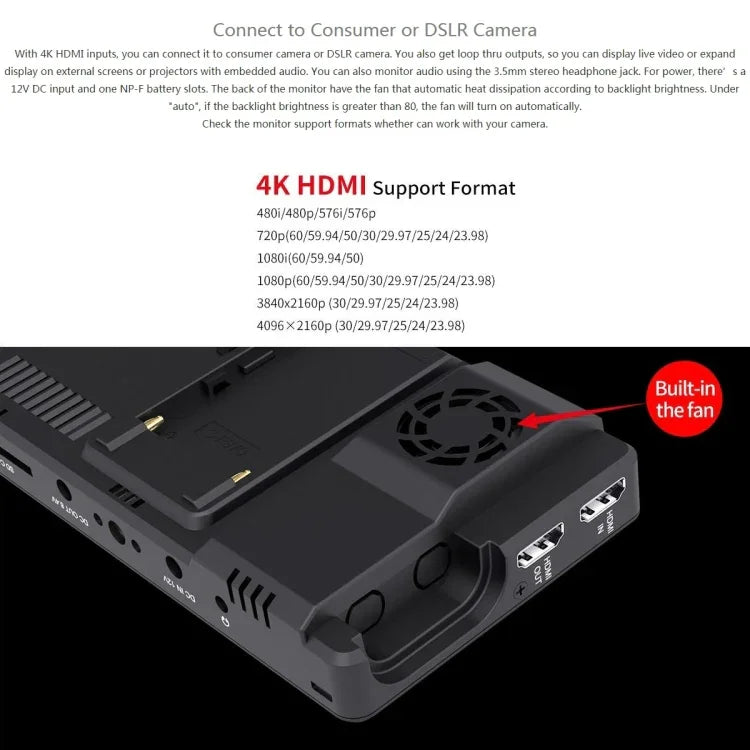 Moniteur de terrain FEELWORLD LUT6 1920x1080 2600 nits 6 pouces IPS HDMI 4K avec commandes tactiles, LUT6