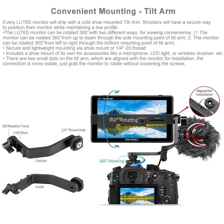 Moniteur de terrain FEELWORLD LUT6S 1920x1080 2600 nits 6 pouces IPS Écran tactile HDMI 4K SDI HDI, LUT6S