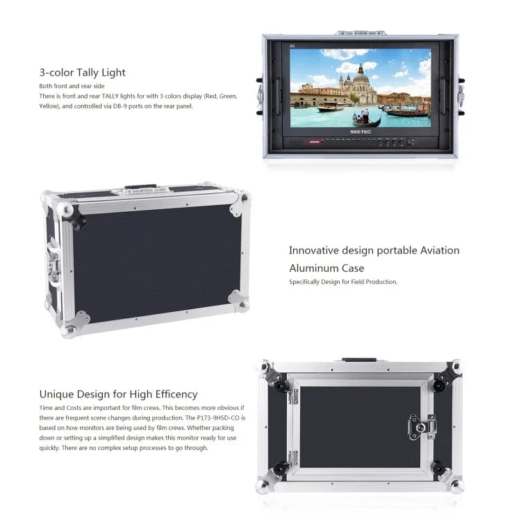 Moniteur de terrain professionnel SEETEC P173-9HSD-CO 1920x1080 17,3 pouces SDI / HDMI 4K de qualité broadcast pour caméra de photographie, P173-9HSD-CO