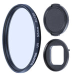 Filtre UV professionnel RUIGPRO 52 mm pour GoPro HERO10 Black / HERO9 Black, avec bague d'adaptation et bouchon d'objectif.
