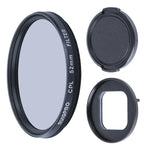 Filtre CPL professionnel RUIGPRO 52 mm pour GoPro HERO10 Black / HERO9 Black, avec bague d'adaptation et bouchon d'objectif.