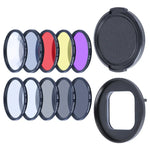 Filtre RUIGPRO 10 en 1 pour GoPro HERO10 Black / HERO9 Black Professional 52 mm (UV + ND2 + ND4 + ND8 + Star 8 + CPL + Jaune/Rouge/Violet + Gros plan 10x) avec bague d'adaptation et bouchon d'objectif.