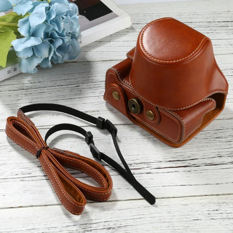 Étui intégral en cuir PU pour appareil photo FUJIFILM X-T200 (objectif 15-45 mm) avec bandoulière.