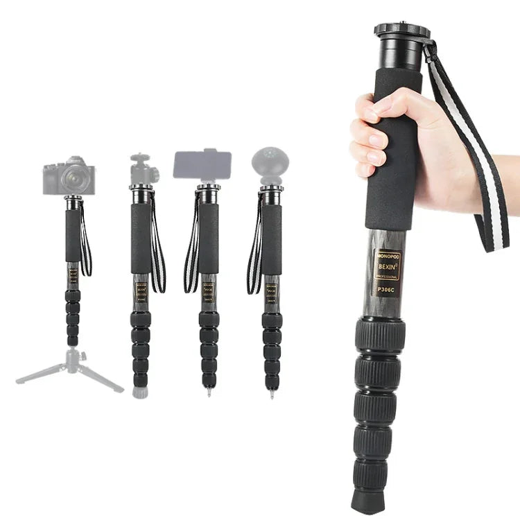 BEXIN P306C Support monopode portable en fibre de carbone pour appareil photo reflex numérique, idéal pour les voyages et les activités de plein air.