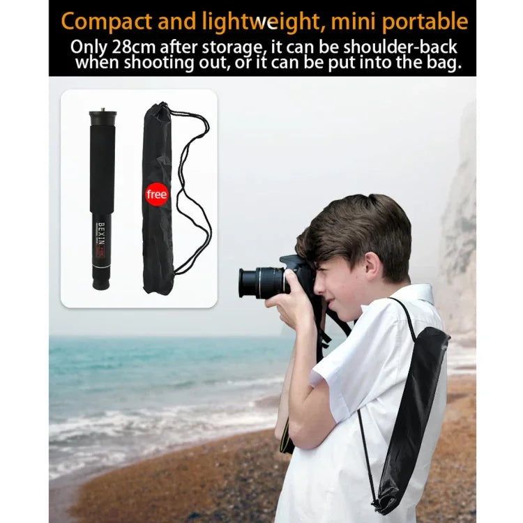 BEXIN P308D Support monopode portable en alliage d'aluminium pour appareil photo reflex numérique, idéal pour les voyages et les activités de plein air.