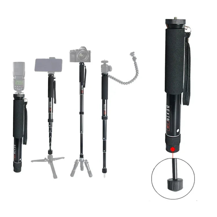 BEXIN P308 Support monopode portable en alliage d'aluminium pour appareil photo reflex numérique, idéal pour les voyages et les activités de plein air.