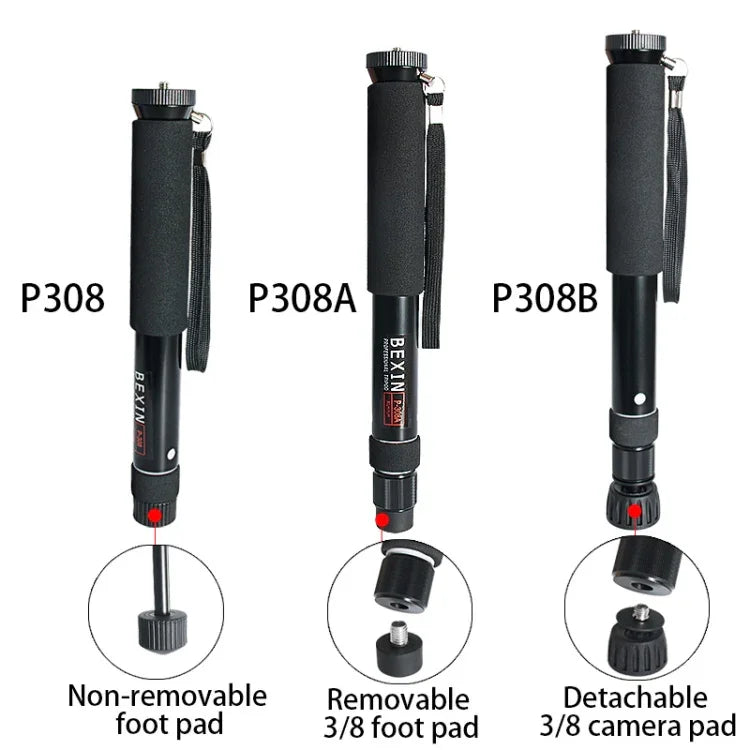 BEXIN P308B Support monopode portable en alliage d'aluminium pour appareil photo reflex numérique, idéal pour les voyages et les activités de plein air.