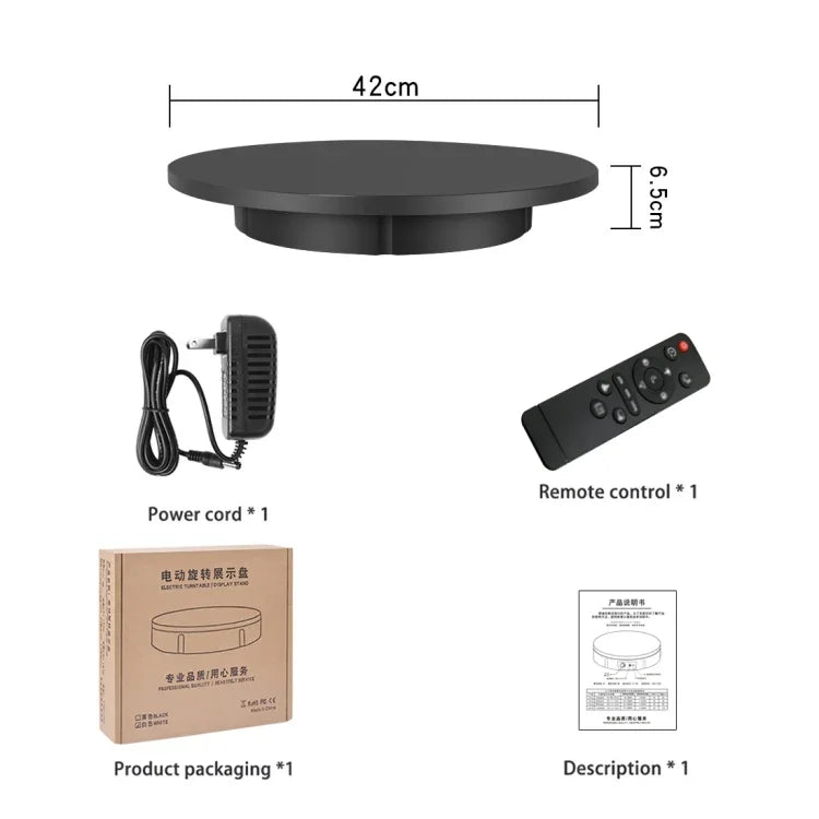 Plateau tournant électrique de 42 cm pour accessoires de tournage vidéo, charge maximale : 100 kg, alimentation secteur, prise américaine, 42 cm, prise américaine