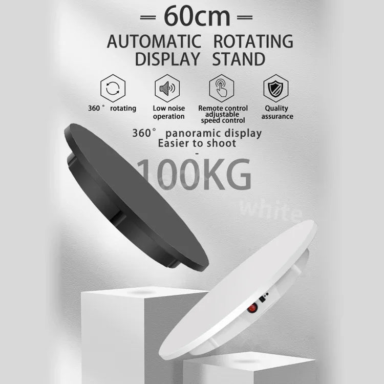 Plateau tournant électrique de 60 cm pour présentoirs, charge maximale : 100 kg, alimentation secteur, prise américaine, 60 cm, prise américaine