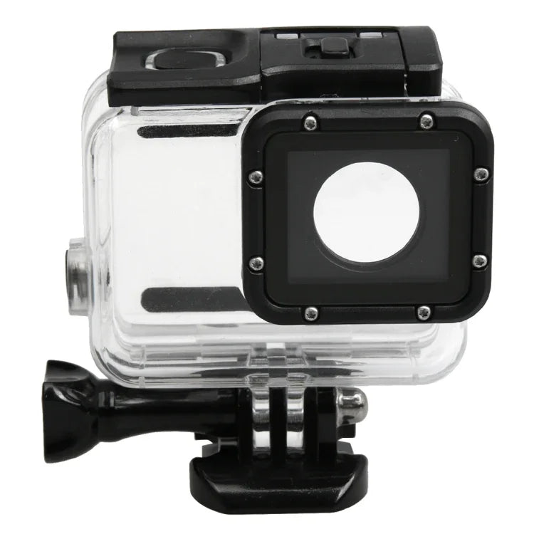 Boîtier de protection étanche 30 m en PC et ABS pour GoPro HERO5 + coque arrière tactile avec fixation basique à boucle et vis longue, dimensions de la coque arrière : 7 x 6 cm.