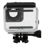 Boîtier de protection étanche 30 m en PC et ABS pour GoPro HERO5 + coque arrière tactile avec fixation basique à boucle et vis longue, dimensions de la coque arrière : 7 x 6 cm.