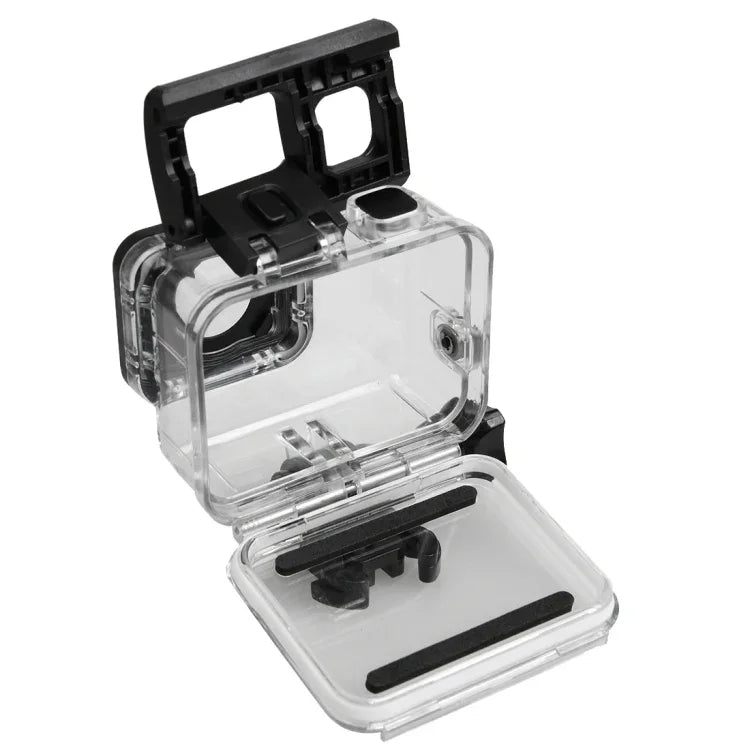 Boîtier de protection étanche 30 m en PC et ABS pour GoPro HERO5 + coque arrière tactile avec fixation basique à boucle et vis longue, dimensions de la coque arrière : 7 x 6 cm.