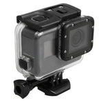Boîtier de protection étanche 30 m en PC et ABS pour GoPro HERO5 + coque arrière tactile avec fixation basique à boucle et vis longue, dimensions de la coque arrière : 7 x 6 cm.