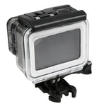Boîtier de protection étanche 30 m en PC et ABS pour GoPro HERO5 + coque arrière tactile avec fixation basique à boucle et vis longue, dimensions de la coque arrière : 7 x 6 cm.