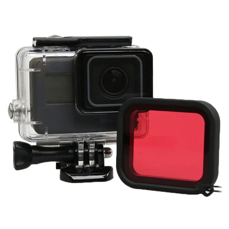 Boîtier de protection étanche 30 m en PC et ABS pour GoPro HERO5 + filtre rouge quadrant pour objectif avec boucle, fixation basique, vis longue et dragonne anti-perte.