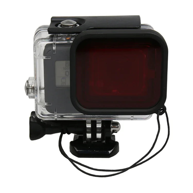 Boîtier de protection étanche 30 m en PC et ABS pour GoPro HERO5 + filtre rouge quadrant pour objectif avec boucle, fixation basique, vis longue et dragonne anti-perte.