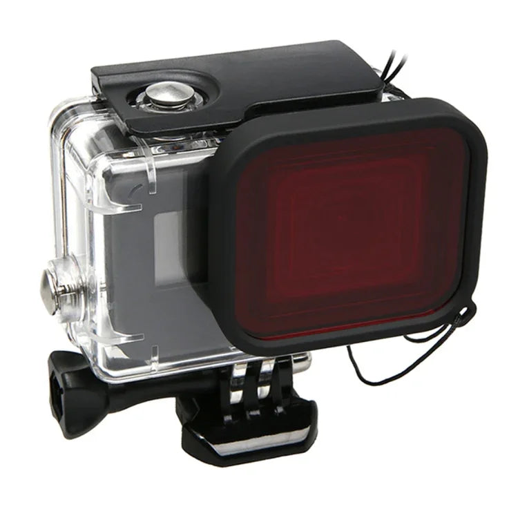 Boîtier de protection étanche 30 m en PC et ABS pour GoPro HERO5 + filtre rouge quadrant pour objectif avec boucle, fixation basique, vis longue et dragonne anti-perte.