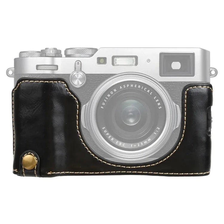 Étui demi-dos en cuir PU avec filetage 1/4 pouce pour appareil photo FUJIFILM X100V