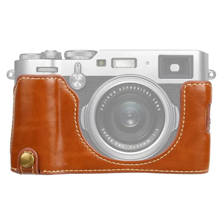 Étui demi-dos en cuir PU avec filetage 1/4 pouce pour appareil photo FUJIFILM X100V