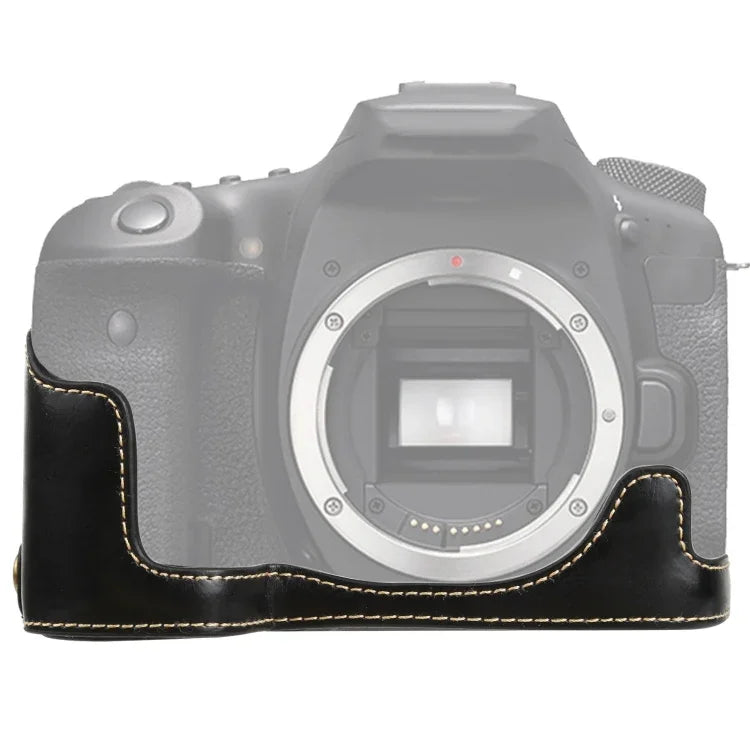 Étui demi-dos en cuir PU avec filetage 1/4 pouce pour Canon EOS 90D