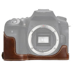 Étui demi-dos en cuir PU avec filetage 1/4 pouce pour Canon EOS 90D
