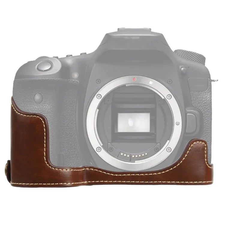 Étui demi-dos en cuir PU avec filetage 1/4 pouce pour Canon EOS 90D