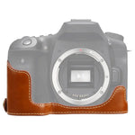 Étui demi-dos en cuir PU avec filetage 1/4 pouce pour Canon EOS 90D