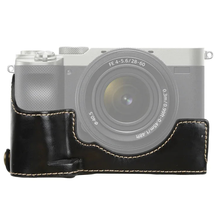 Étui demi-boîtier en cuir PU avec filetage 1/4 pouce pour appareil photo Sony ILCE-7C/A7C