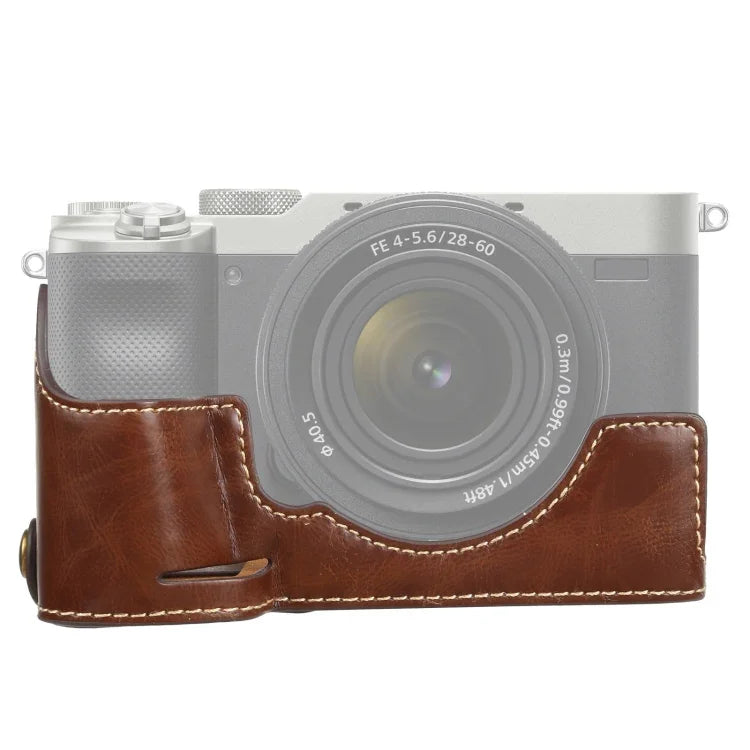 Étui demi-boîtier en cuir PU avec filetage 1/4 pouce pour appareil photo Sony ILCE-7C/A7C