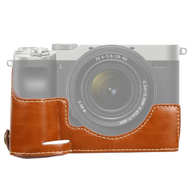 Étui demi-boîtier en cuir PU avec filetage 1/4 pouce pour appareil photo Sony ILCE-7C/A7C
