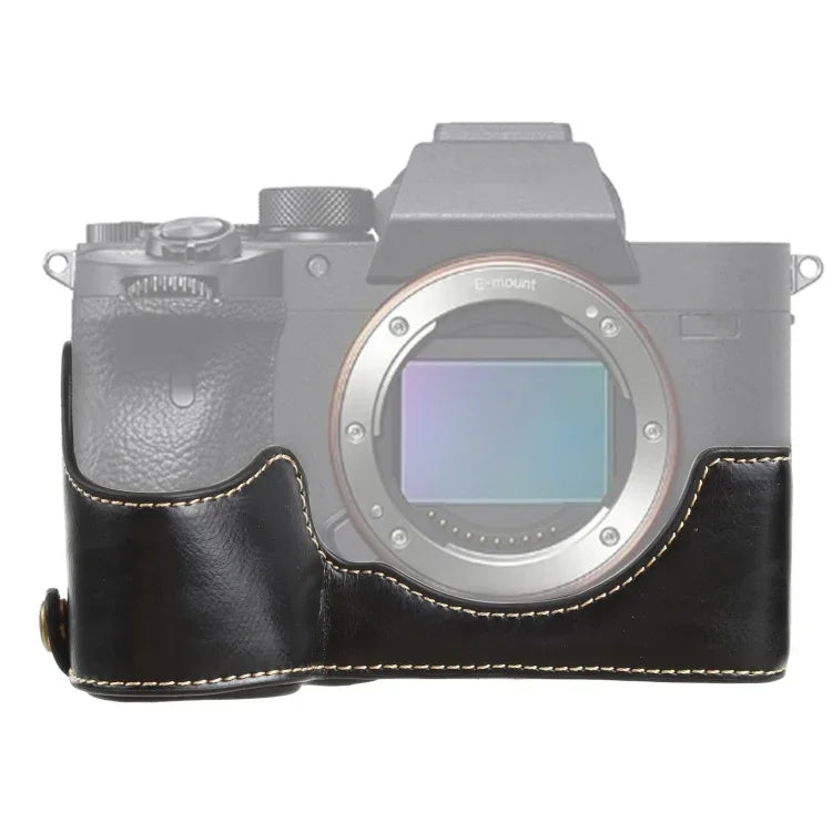 Étui demi-boîtier en cuir PU avec filetage 1/4 pouce pour appareil photo Sony ILCE-7RM4 / A7RM4 / A7R IV, pour Sony ILCE-7RM4