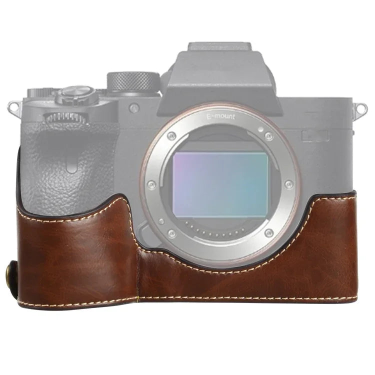 Étui demi-boîtier en cuir PU avec filetage 1/4 pouce pour appareil photo Sony ILCE-7RM4 / A7RM4 / A7R IV, pour Sony ILCE-7RM4
