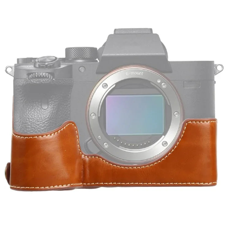 Étui demi-boîtier en cuir PU avec filetage 1/4 pouce pour appareil photo Sony ILCE-7RM4 / A7RM4 / A7R IV, pour Sony ILCE-7RM4