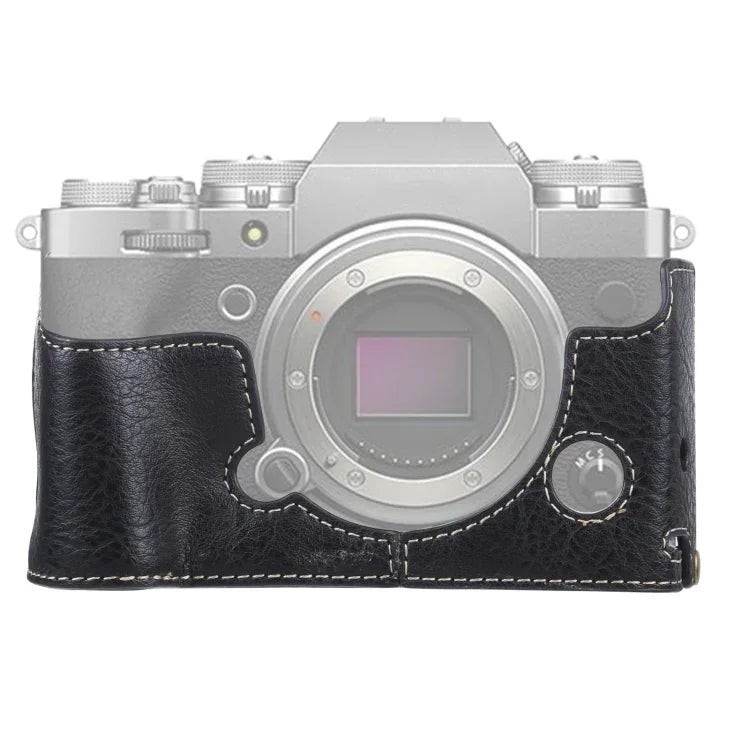 Étui demi-dos en cuir PU texturé litchi avec filetage 1/4 pouce pour FUJIFILM X-T4.