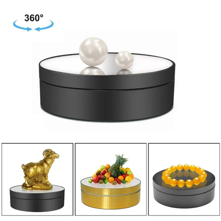 Plateau tournant électrique de 12 cm avec miroir rotatif à 360°, support d'affichage, accessoire de prise de vue vidéo, charge maximale : 3 kg, miroir noir de 12 cm, miroir blanc de 12 cm.