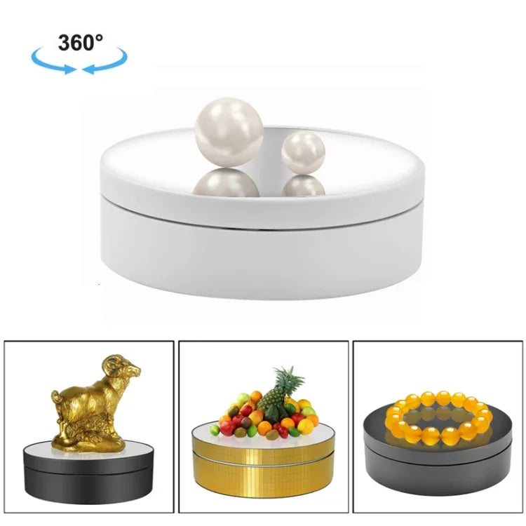 Plateau tournant électrique de 12 cm avec miroir rotatif à 360°, support d'affichage, accessoire de prise de vue vidéo, charge maximale : 3 kg, miroir noir de 12 cm, miroir blanc de 12 cm.