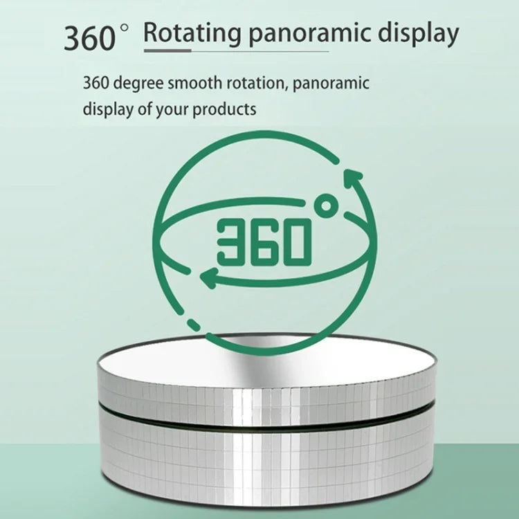 Plateau tournant électrique de 12 cm avec miroir rotatif à 360°, support d'affichage, accessoire de prise de vue vidéo, charge maximale : 3 kg, paillettes dorées et argentées.