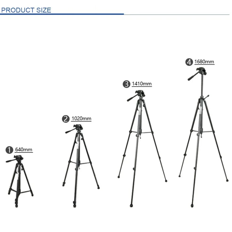Support de trépied en alliage d'aluminium WeiFeng WT-3560 à 3 sections pliables pour diffusion en direct, WT-3560
