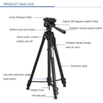 Support de trépied en alliage d'aluminium WeiFeng WT-3560 à 3 sections pliables pour diffusion en direct, WT-3560