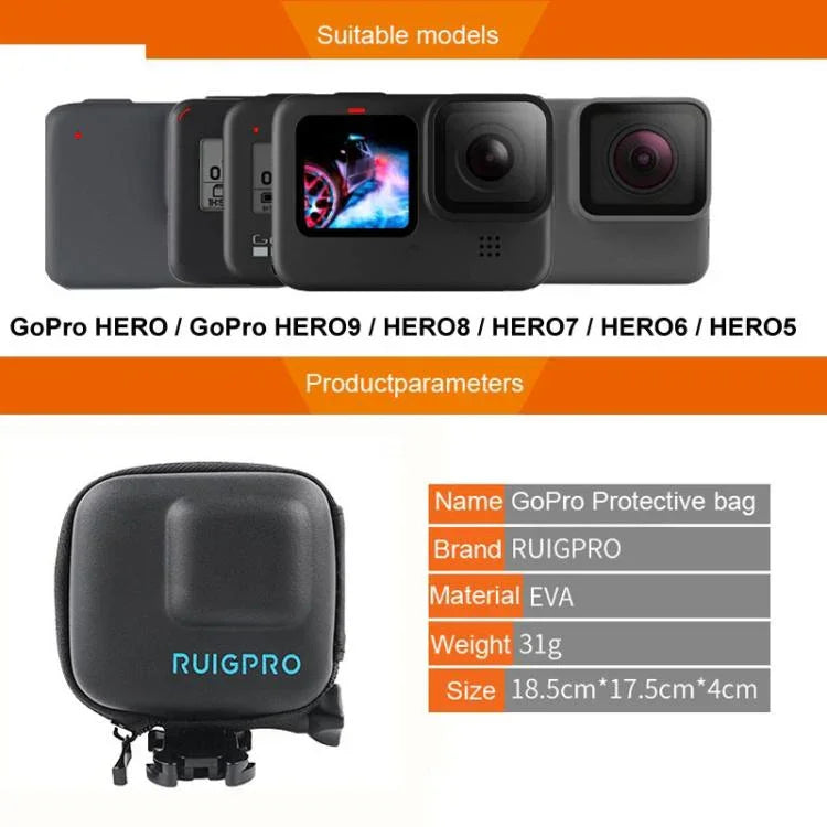 Étui de protection ultra-mini RUIGPRO en EVA pour GoPro Hero11 Black / HERO10 Black / HERO9 Black / HERO8 Black /7 /6 /5, compatible avec GoPro HERO7 /6 /5