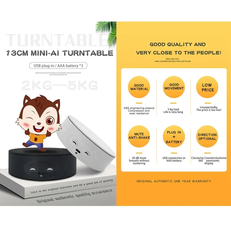 Plateau tournant électrique Xiaoai de 13 cm, support d'affichage, accessoire de prise de vue vidéo, plateau tournant de 13 cm