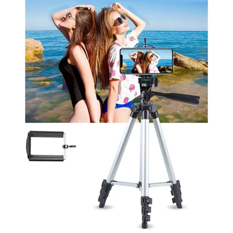 Trépied de diffusion en direct à 4 sections pliables, en alliage d'aluminium, avec rotule 3D en forme de U pour appareils photo reflex numériques et appareils photo numériques, hauteur réglable : 35-106 cm, argent 3110