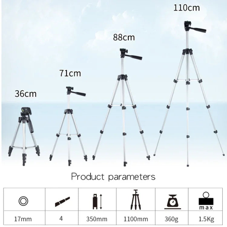 Trépied de diffusion en direct à 4 sections pliables, en alliage d'aluminium, avec rotule 3D en forme de U pour appareils photo reflex numériques et appareils photo numériques, hauteur réglable : 35-106 cm, argent 3110