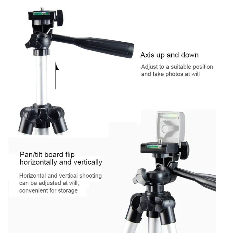 Trépied de diffusion en direct à 4 sections pliables, en alliage d'aluminium, avec rotule 3D en forme de U pour appareils photo reflex numériques et appareils photo numériques, hauteur réglable : 35-106 cm, argent 3110