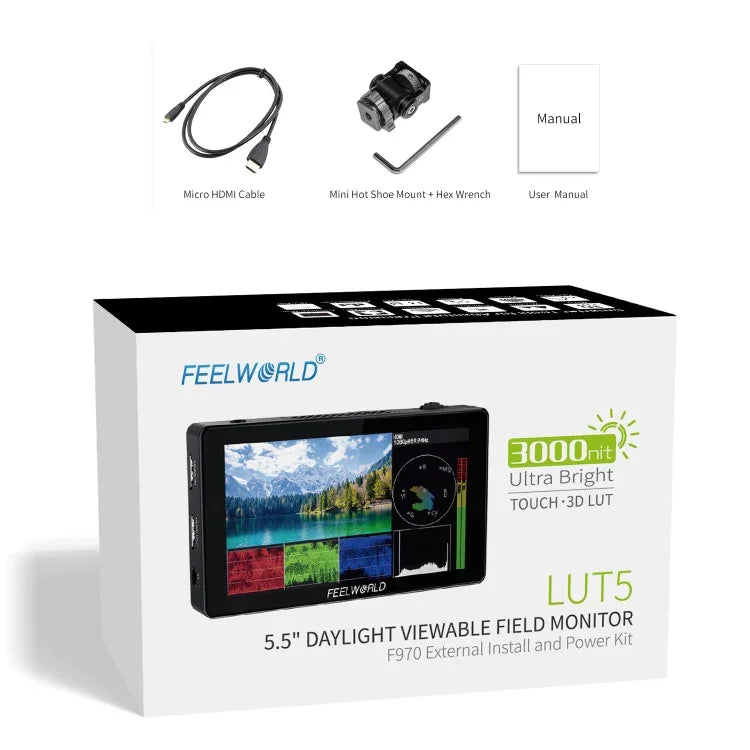 Moniteur de terrain pour appareil photo reflex numérique FEELWORLD LUT5, écran tactile ultra-lumineux de 5,5 pouces (3 000 nits), LUT5