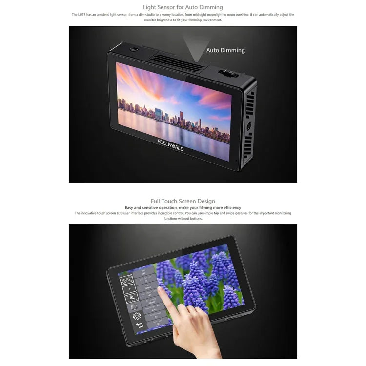 Moniteur de terrain pour appareil photo reflex numérique FEELWORLD LUT5, écran tactile ultra-lumineux de 5,5 pouces (3 000 nits), LUT5