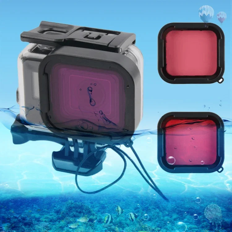 Boîtier étanche 45 m + coque arrière pour écran tactile pour GoPro NEW HERO /HERO6 /5, avec boucle de montage de base et vis et filtres (violet, rouge, rose), pas besoin de retirer l'objectif, écran tactile + filtres (transparent)