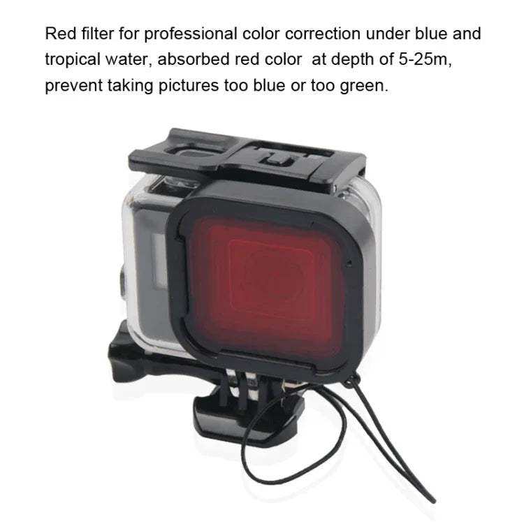 Boîtier étanche 45 m + coque arrière pour écran tactile pour GoPro NEW HERO /HERO6 /5, avec boucle de montage de base et vis et filtres (violet, rouge, rose), pas besoin de retirer l'objectif, écran tactile + filtres (transparent)