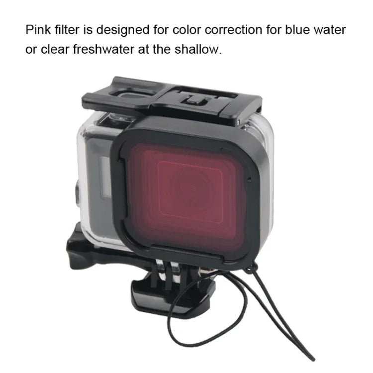 Boîtier étanche 45 m + coque arrière pour écran tactile pour GoPro NEW HERO /HERO6 /5, avec boucle de montage de base et vis et filtres (violet, rouge, rose), pas besoin de retirer l'objectif, écran tactile + filtres (transparent)